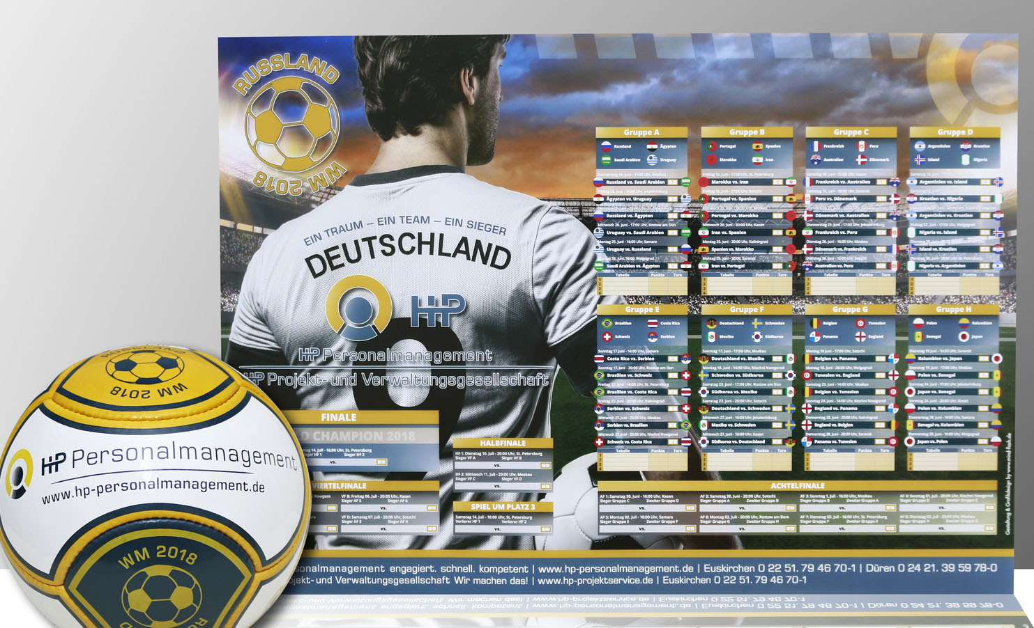 Printdesign von Werbe-/Promotion-Fußbällen und Spielplänen zur WM als Werbemittel - Bild